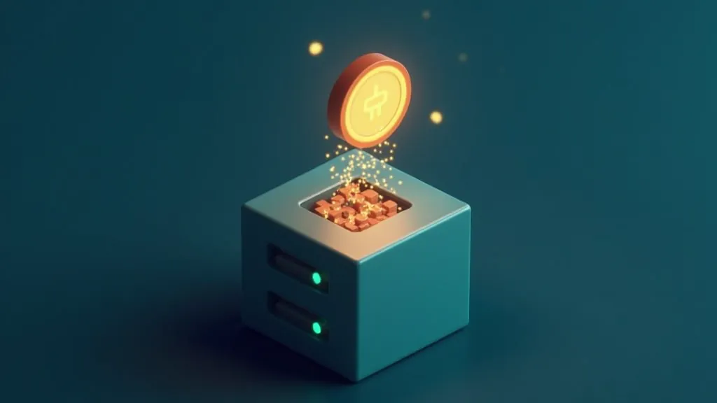Isometric illustration of a coin entering a server cube, representing trial credit and per-token API costs